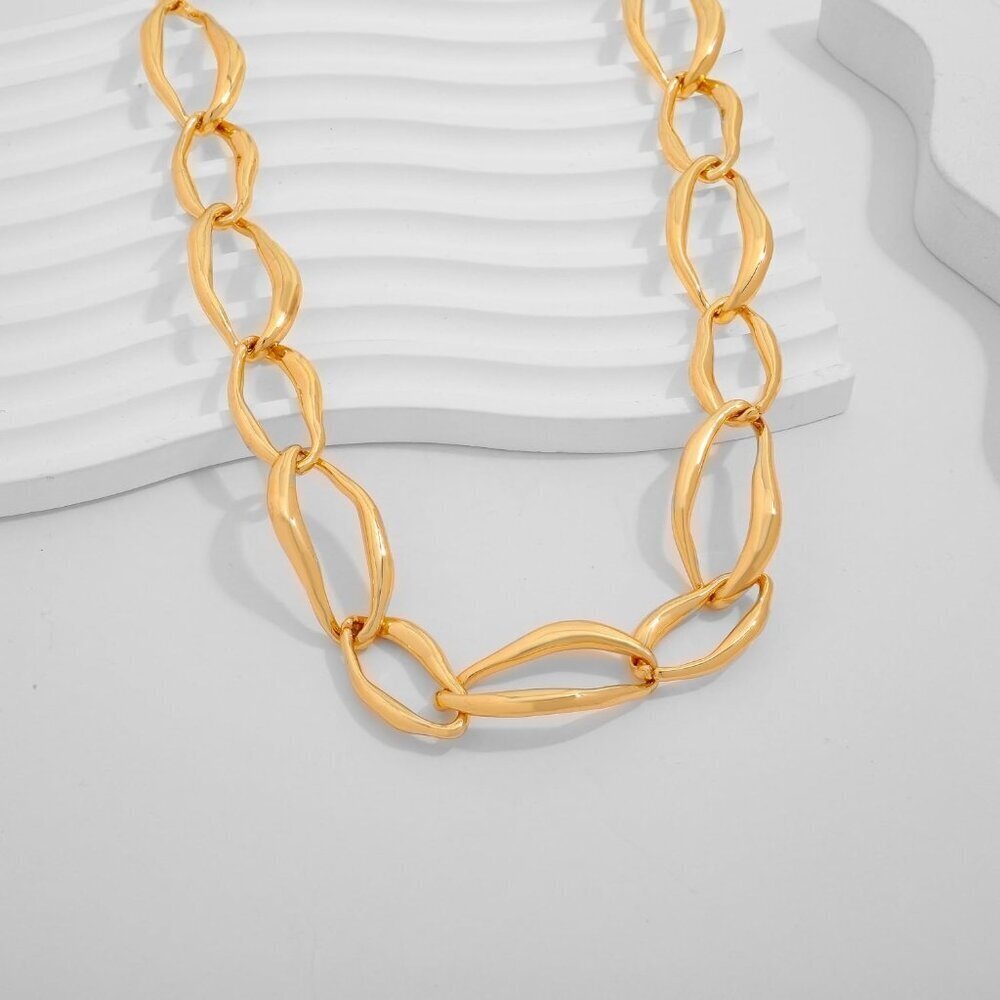 Gold Necklace Women Brass Chunky Link Chain Adjustable Jewelry Gift - Picture 4 of 6